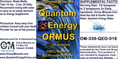 Quantum Energy Ormus Mental Health Clarity Vision Support Immunity 16oz