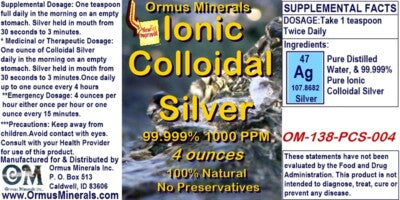 COLLOIDAL SILVER 1000 PPM 4 OZ.- IMMUNE SUPPORT WITH DROPPER