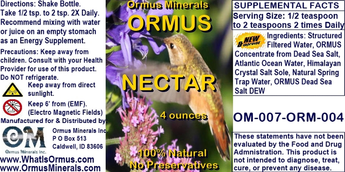 Ormus minerals Ormus Nectar Mental Health Better Senses Immunity Energy 4oz