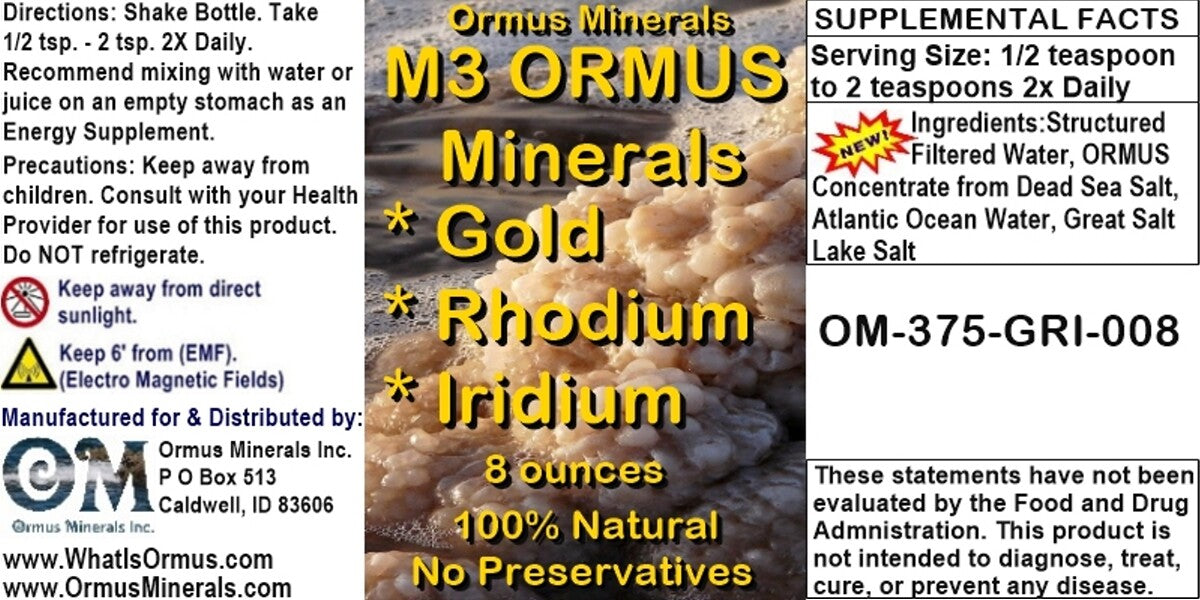 M3 Ormus Minerals Ormus Mental Health Immunity Skin Electrolytes Energy 8oz