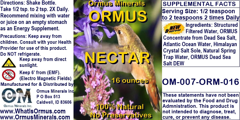Ormus Minerals Ormus Nectar Mental Health Better Senses Immunity Energy 16oz