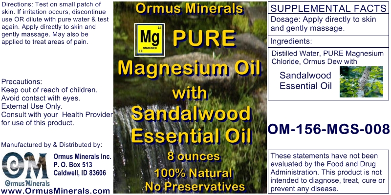 Ormus Minerals Pure Magnesium Oil with Sandalwood Essential Oil 8 oz