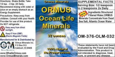Ormus Ocean Life Minerals Mental Health Clarity Digestion Immunity 32oz