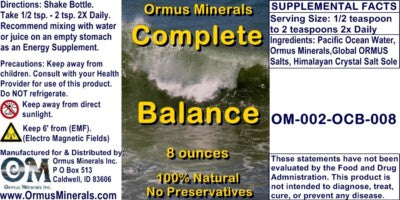 Complete Balance Ormus Minerals Mental Health Clarity Vision Immunity 8oz