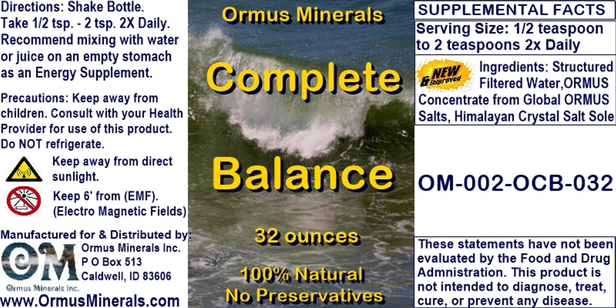 Complete Balance Ormus Minerals Mental Health Clarity Vision immune 32oz