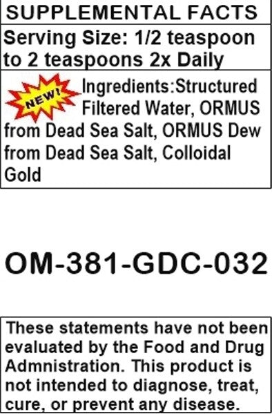 Golden Dead Sea Ormus Mental Health Pain Relief Skin Support Immunity 32oz