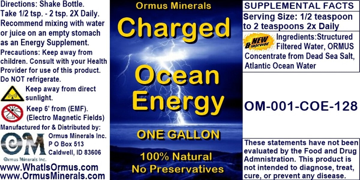 Charged Ormus Ocean Energy Mental Health Clarity Vision Support immunity 128oz