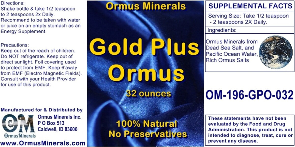 Gold Plus Ormus Minerals Mental Health Immunity Skin Electrolytes Energy 32oz