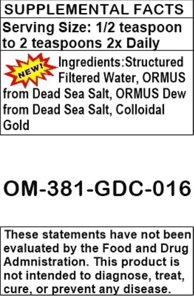 Golden Dead Sea Ormus Mental Health Pain Relief Skin Support Immunity 16oz