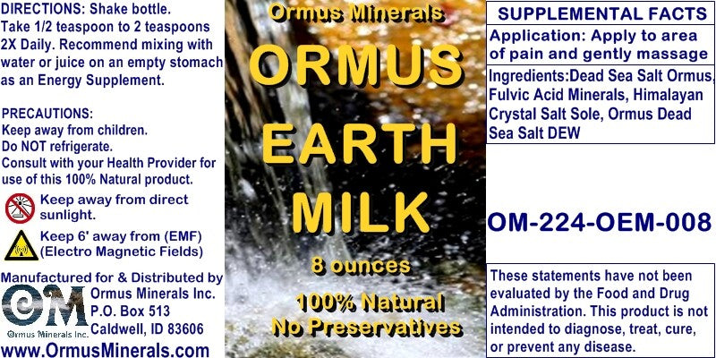 Ormus Earth Milk- 8oz, Monatomic m-state gold liquid Ormus, Fulvic Acid