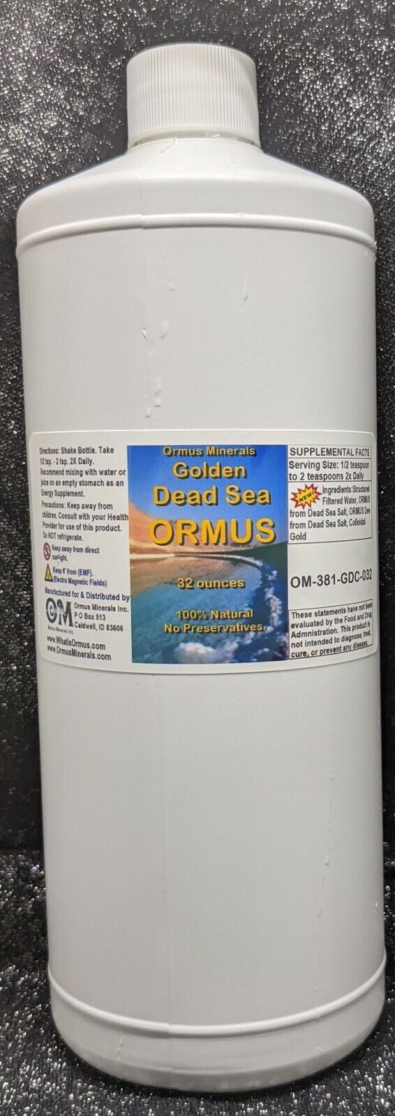Golden Dead Sea Ormus Mental Health Pain Relief Skin Support Immunity 32oz