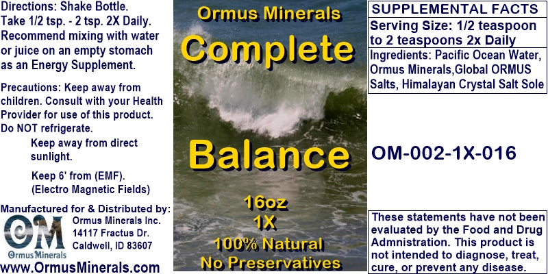 Complete Balance Ormus Minerals 16oz Extra Strength