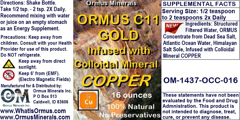Ormus C11 Gold Infused with Colloidal Mineral Cooper  Imprinted Ormus